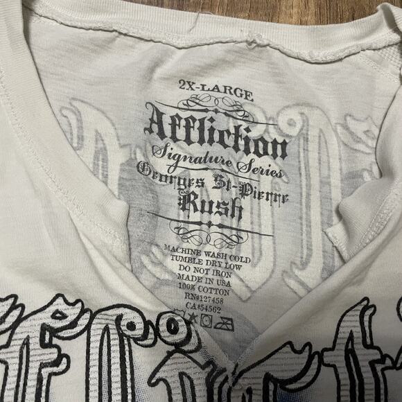 Affliction Signature Georges St Rush White T-Shirt Y2K Distressed Men 2XL STAINS - Picture 3 of 16